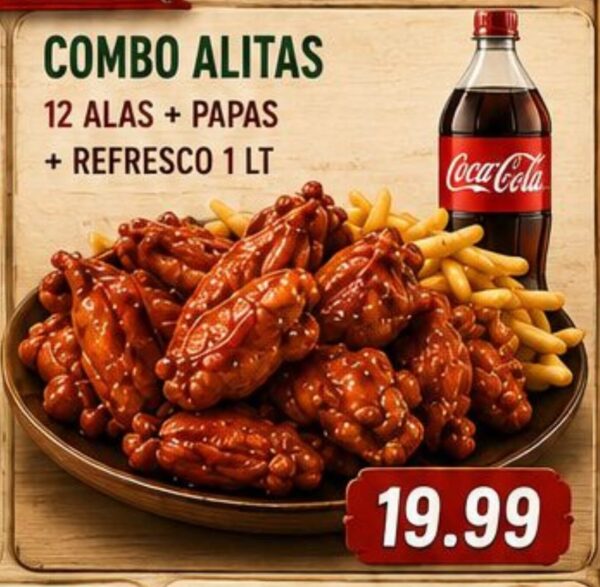Combo Alitas 12 U + PF +1Lt