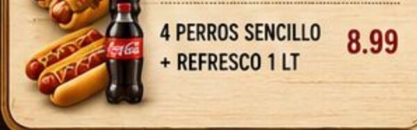 Combo 4 Perros Sencillos + 1 Lt